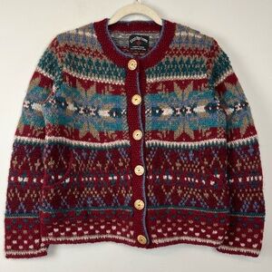 Lost Horizons 100% Wool Hand Knit Western Inspired Pattern Cardigan Sweater